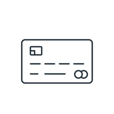 Kredi kartı ince çizgi simgesi. Web siteleri, web tasarımı, mobil uygulama, bilgi grafikleri için basit simge ögesi. Web sitesi tasarımı ve geliştirilmesi için ince satır simgesi, uygulama geliştirme.
