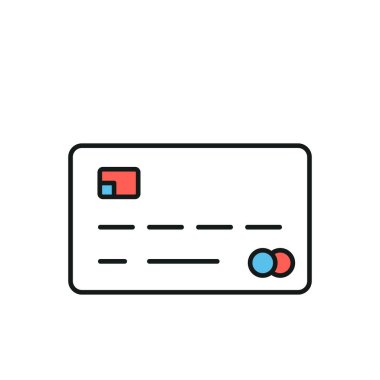 Kredi kartı ince çizgi simgesi. Renkli. Web siteleri, web tasarımı, mobil uygulama, bilgi grafikleri için basit simge ögesi. Web sitesi tasarımı ve geliştirilmesi için ince satır simgesi, uygulama geliştirme.