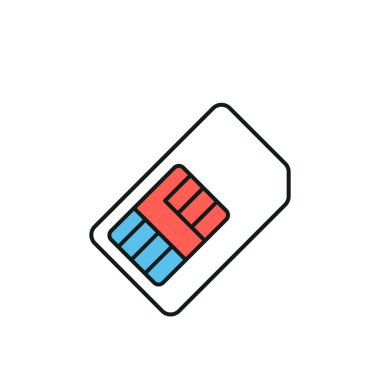Standart sim kart ince çizgi simgesi. Renkli. Web siteleri, web tasarımı, mobil uygulama, bilgi grafikleri için basit simge ögesi. Web sitesi tasarımı ve geliştirilmesi için ince satır simgesi, beyaz arkaplanda uygulama geliştirme