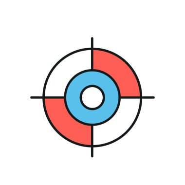 İnce çizgi simgesini hedef al. Renkli. Web siteleri, web tasarımı, mobil uygulama, bilgi grafikleri için basit simge ögesi. Web sitesi tasarımı ve geliştirilmesi için ince satır simgesi, beyaz arkaplanda uygulama geliştirme