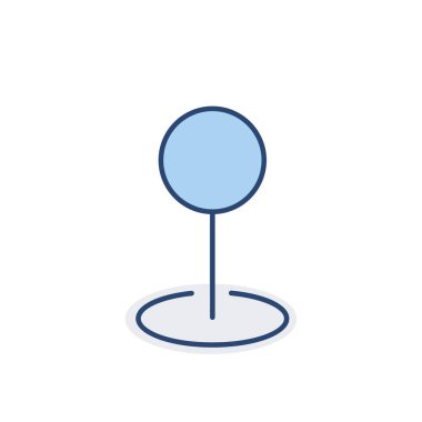 Konum iğne ince çizgi simgesi. Mavi renk. Web siteleri, web tasarımı, mobil uygulama, bilgi grafikleri için basit simge ögesi. Web sitesi tasarımı ve geliştirilmesi için ince satır simgesi, beyaz arkaplanda uygulama geliştirme