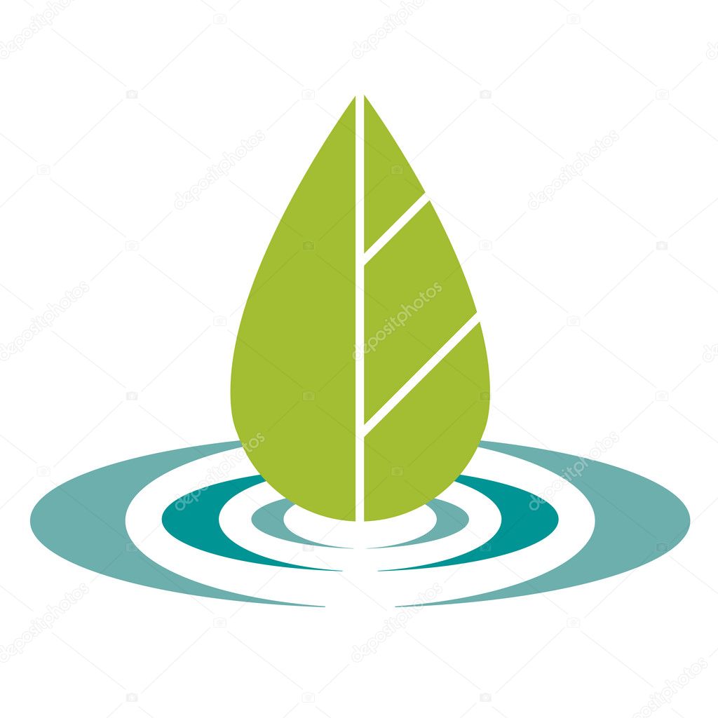 Green leaf and blue water eco logo