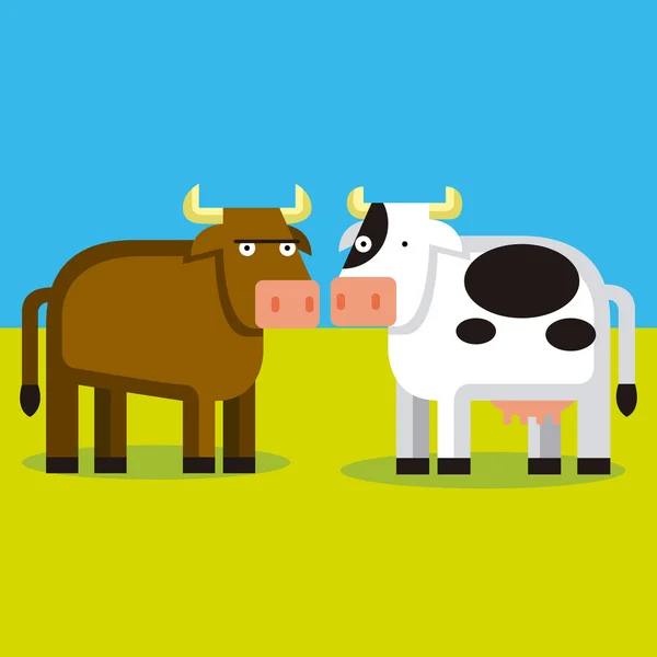 Dessin animé couple d'un taureau et une vache — Image vectorielle