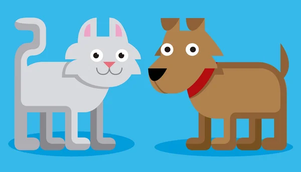 Cartoon niedliche Katze und Hund auf blauem Hintergrund — Stockvektor