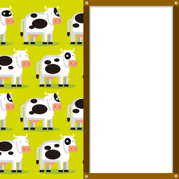 Cute Cartoon Cows and White Board with space for Text — стоковый вектор