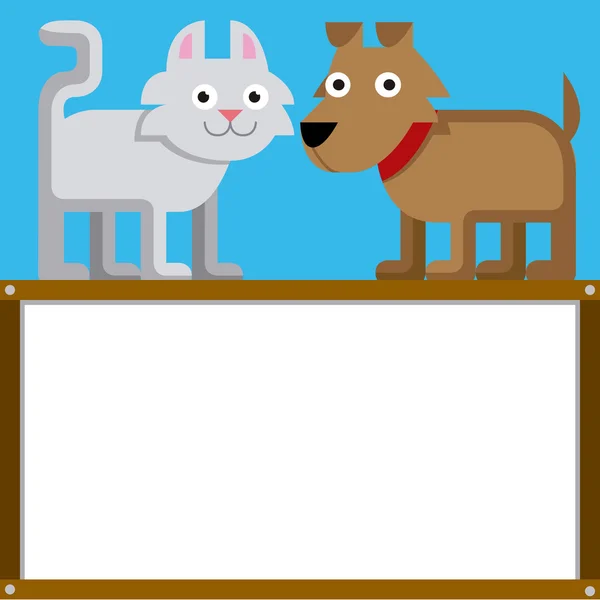 Carino gatto cartone animato e cane con spazio per il testo — Vettoriale Stock