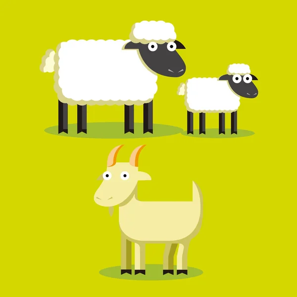 Set Of Cartoon Sheep, Lamp And Goat — Stock Vector