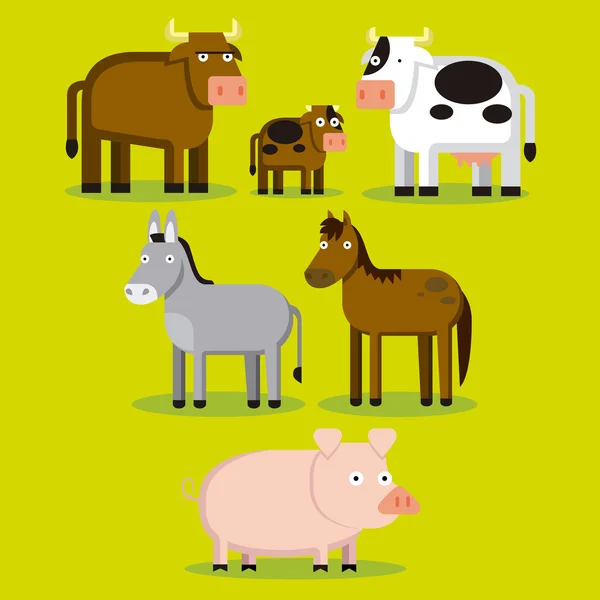 Group Of Different Farm Animals With Color Background — Stock Vector