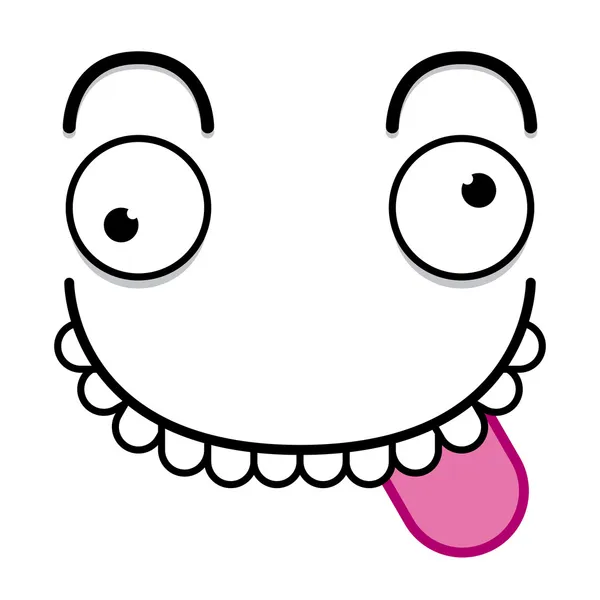 Um rosto branco bonito dos desenhos animados do vetor com língua para fora — Vetor de Stock