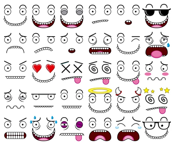 A Cartoon Set Of Thirty Different Faces — Stock Vector