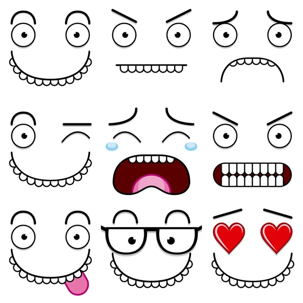 Ein Cartoon-Set mit verschiedenen niedlichen Gesichtern — Stockvektor