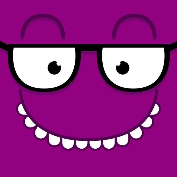 A Vector Cute Cartoon Purple Face With Glasses — Stock Vector