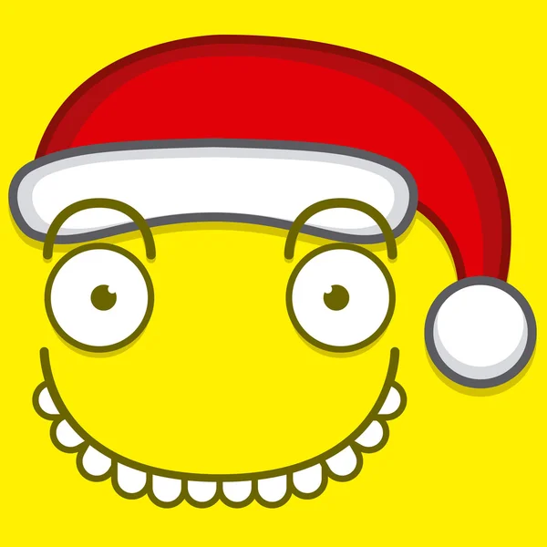 Una cara amarilla linda de la historieta del vector con el sombrero de Santa Claus — Archivo Imágenes Vectoriales