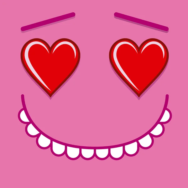 Een vector cute cartoon roze gezicht verliefd — Stockvector