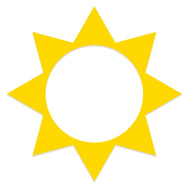 Beyaz arka plan üzerinde izole soyut şık güneş simgesi