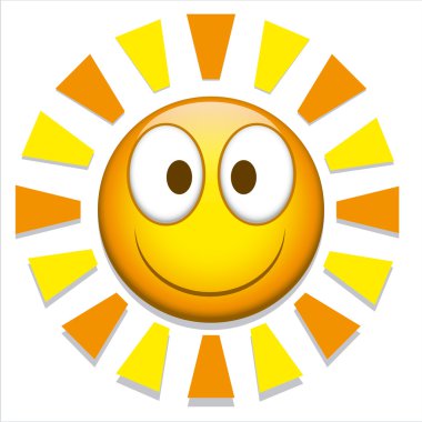 komik karikatür güneş simgesi beyaz zemin üzerine izole