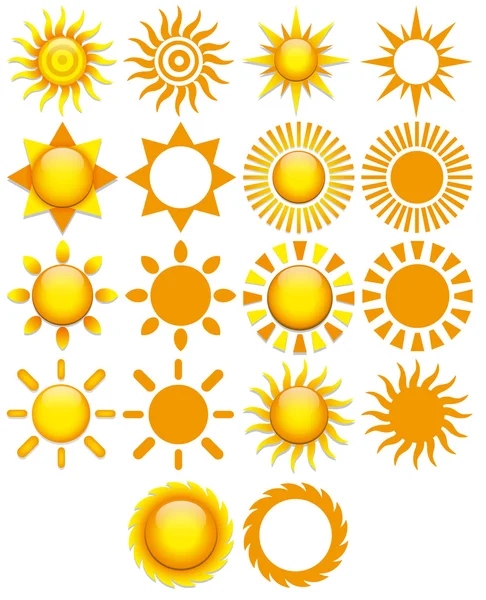 Set Of Different Abstract Suns Isolated On White Background — Stock Vector
