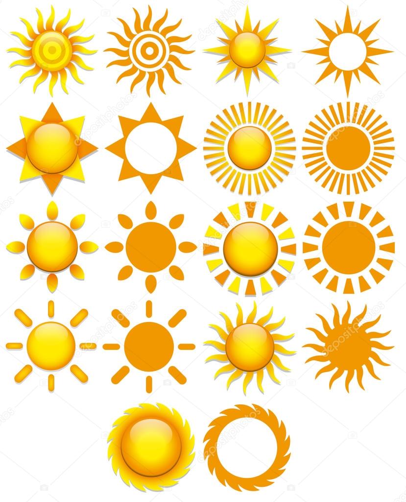 Set Of Different Abstract Suns Isolated On White Background