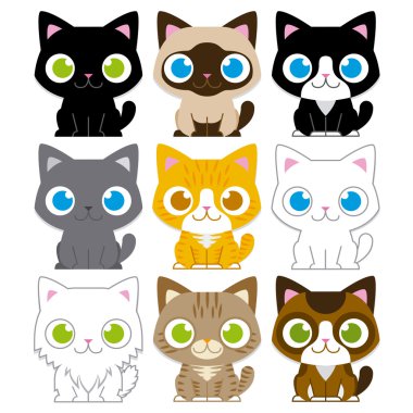 farklı çok güzel karikatür kedi izole kümesi