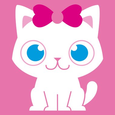 çok güzel karikatür kedi pembe fiyonklu izole