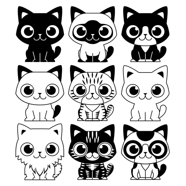 Conjunto de diferentes adoráveis desenhos animados gatos isolados — Vetor de Stock