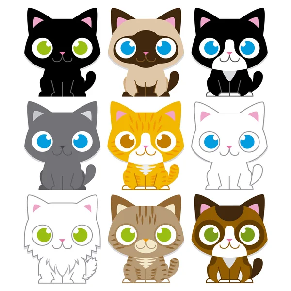 Conjunto de diferentes adorables gatos de dibujos animados aislados — Archivo Imágenes Vectoriales