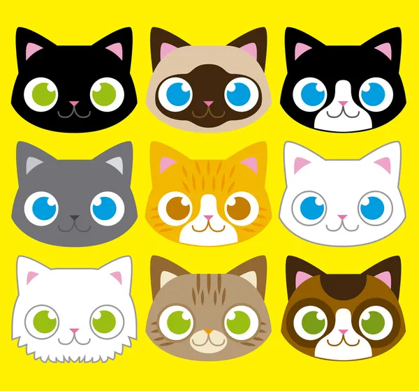 Set Of Different Adorable Cartoon Cats face — стоковый вектор