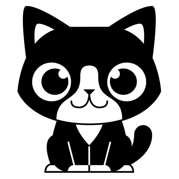 Cartoon Adorable Black And White Cat — Stock Vector