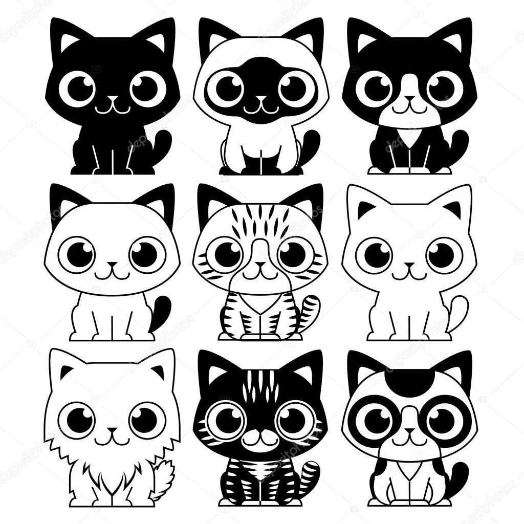 Set Of Different Adorable Cartoon Cats Isolated