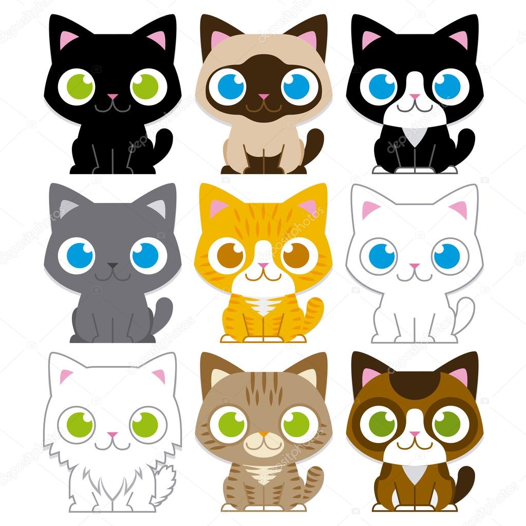 Set Of Different Adorable Cartoon Cats Isolated