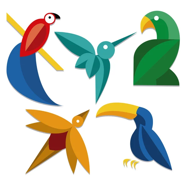 Conjunto de diferentes iconos de aves abstractas aisladas — Vector de stock