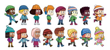 Renkli kış çocuğu resimleme vektörünü ayarla