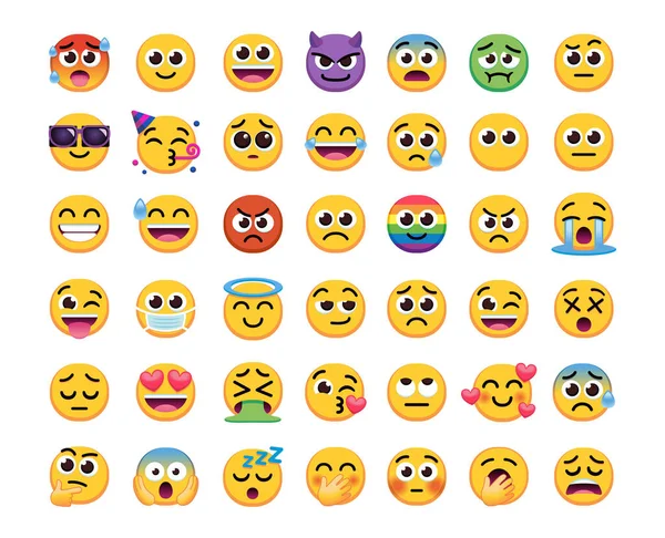 Conjunto de diferentes iconos emoji — Vector de stock
