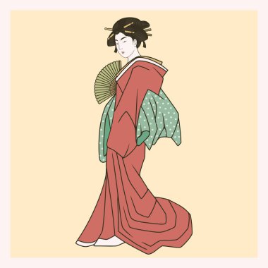 Geleneksel kıyafetlerle izole edilmiş renkli Japon geyşası.