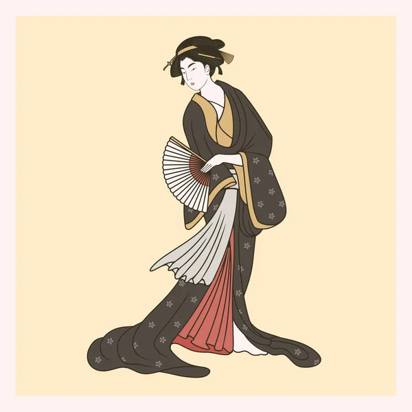 Geisha japonesa de color aislado con ropa tradicional — Vector de stock