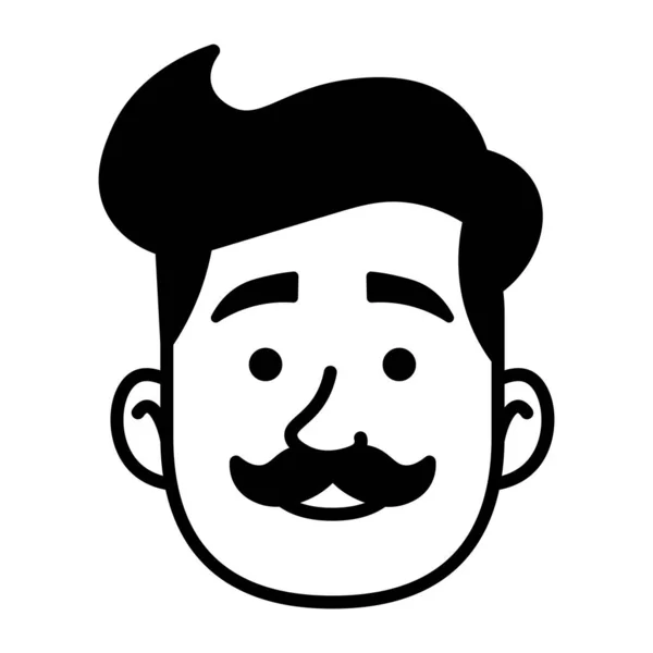 Vereinzelter monochromer Avatar eines Mannes mit Schnurrbart — Stockvektor