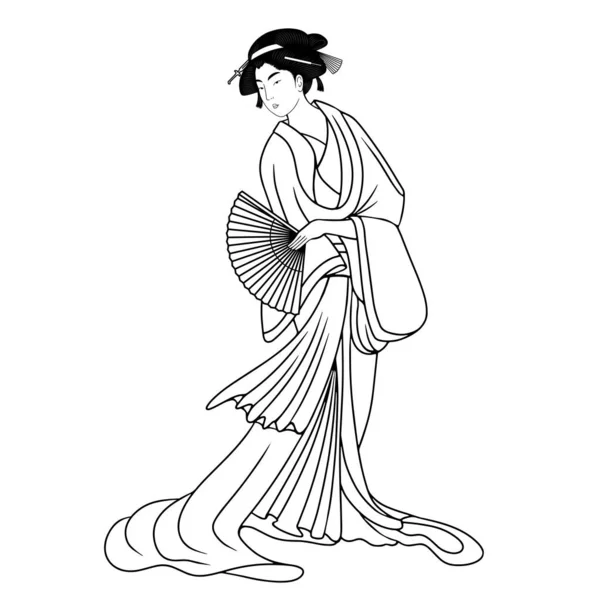 전통적 인 옷을 입은 일본의 게 이샤의 격지 모습 — 스톡 벡터
