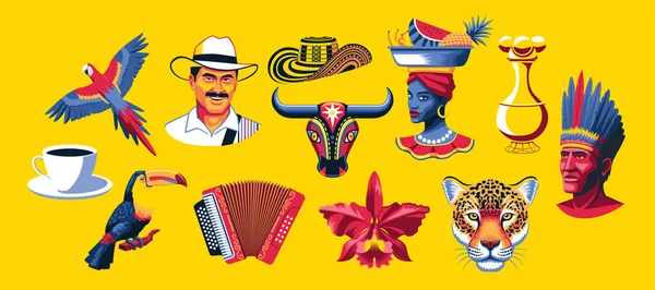 Set Immagini Tipiche Colombiane Illustrazione Vettoriale — Vettoriale Stock