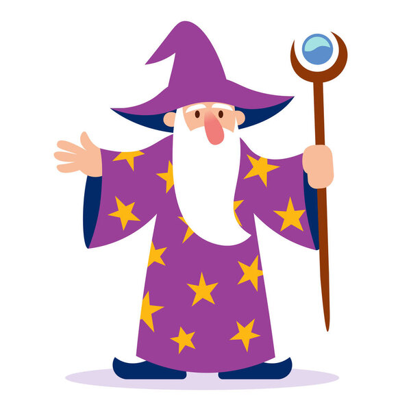 Isolated cute medieval wizard cartoon character Vector