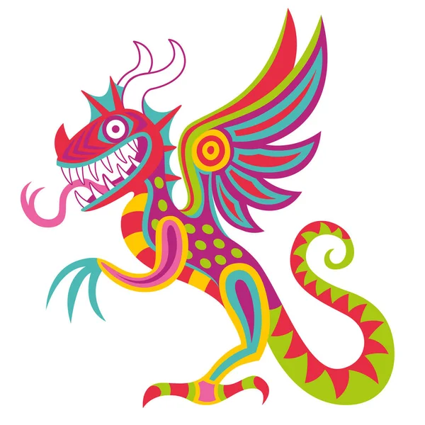 Isolado dragão colorido alebrije mexicana tradicional cartoon Vector —  Vetores de Stock