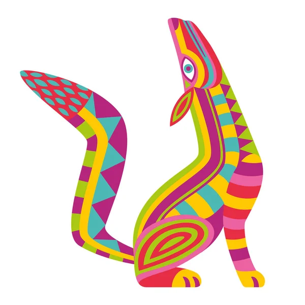 İzole edilmiş renkli tilki alebrije Meksika geleneksel çizgi filmi Vektör — Stok Vektör