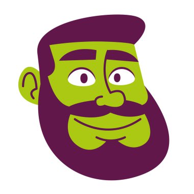 Isolated green Man face short hair comic people vector Illustration
