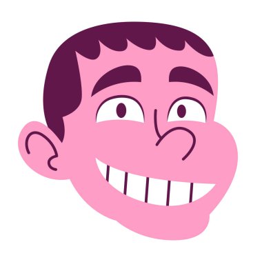 Isolated pink Man face teeth hair comic people vector Illustration