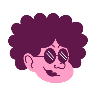 Isolated pink woman face curly hair comic people vector Illustration