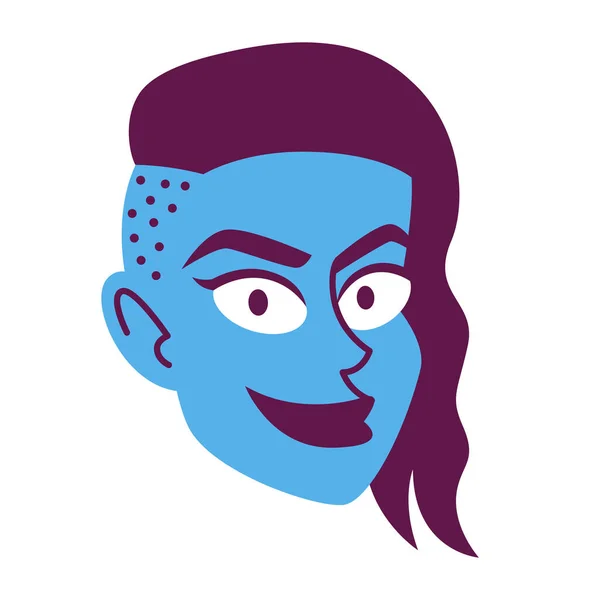 Isolated Blue Woman Face Calve Hair Comic People Vector Illustration — Stockvector