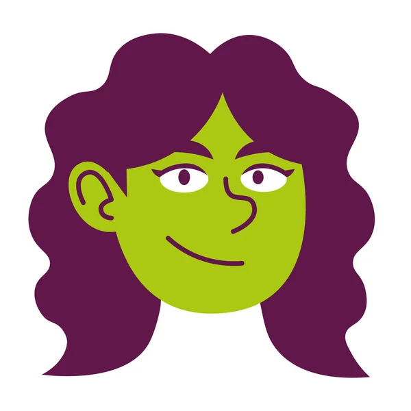 Изолированная Зеленая Женщина Лицо Вьющиеся Волосы Комические Люди Вектор Иллюстрации — стоковый вектор