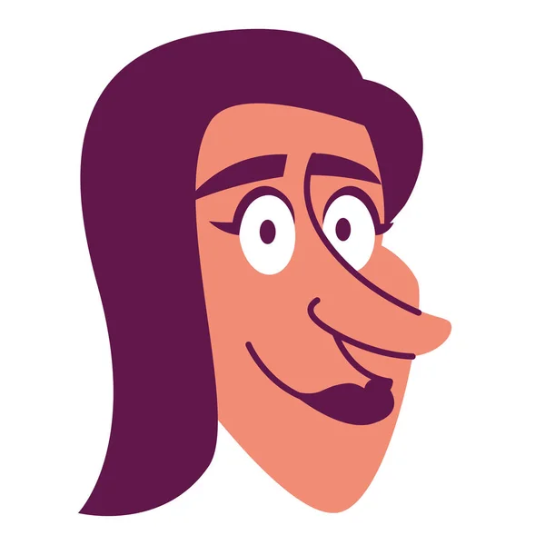 Isolated Purple Man Face Long Hair Comic People Vector Illustration — Vetor de Stock