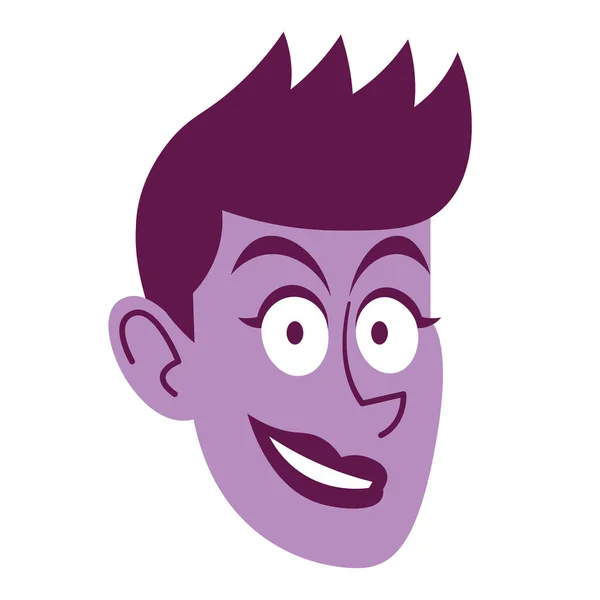 Isolated Purple Man Face Short Hair Comic People Vector Illustration — Vector de stock
