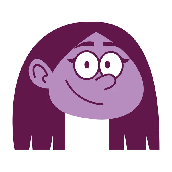 Isolated Purple Woman Face Short Hair Comic People Vector Illustration — Stockvector