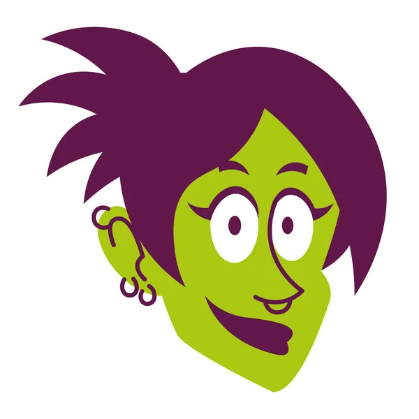 Isolated Green Woman Face Short Hair Comic People Vector Illustration — Vetor de Stock